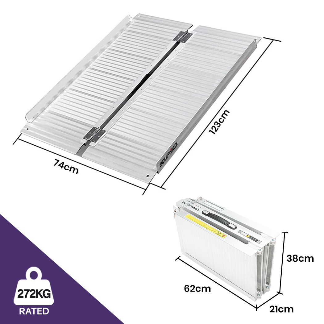 EQUIPMED 123cm Portable Folding Aluminium Access Ramp 272kg Rated, Silver, Mobility Scooter โ image 2