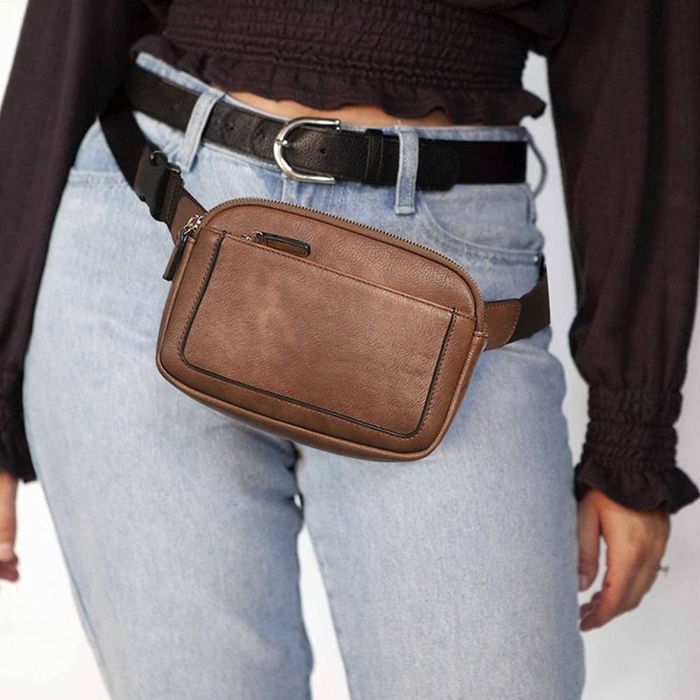 Women PU Leather Belt Bag Crossbody Waist Bag Travel Bag Brown โ image 4