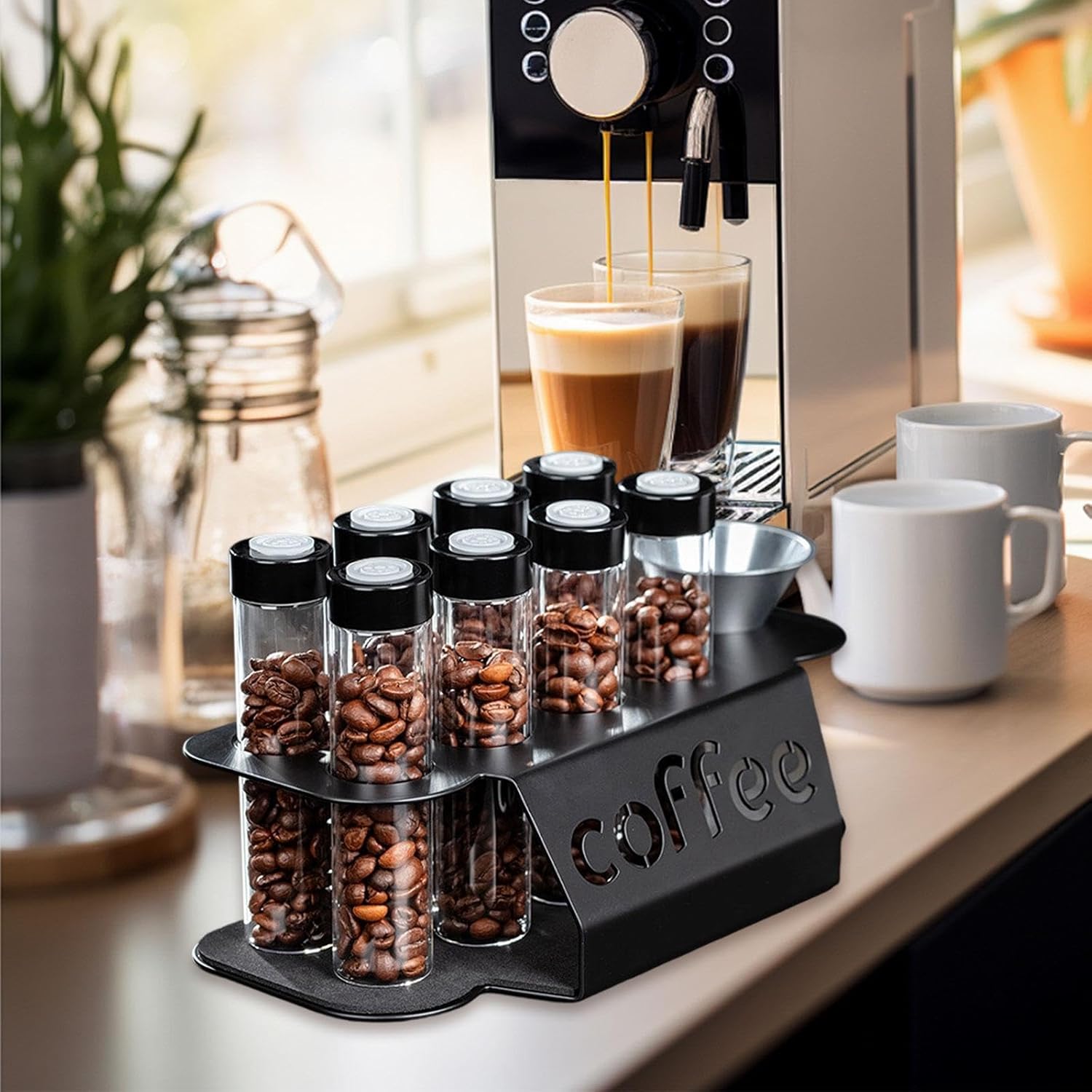 Coffee Bean Storage Containers - 8-pack Glass Jars for Storing Coffee Beans - Transparent Storage Containers, Reagent Racks, One-Way Valve - Portable Storage â image 2
