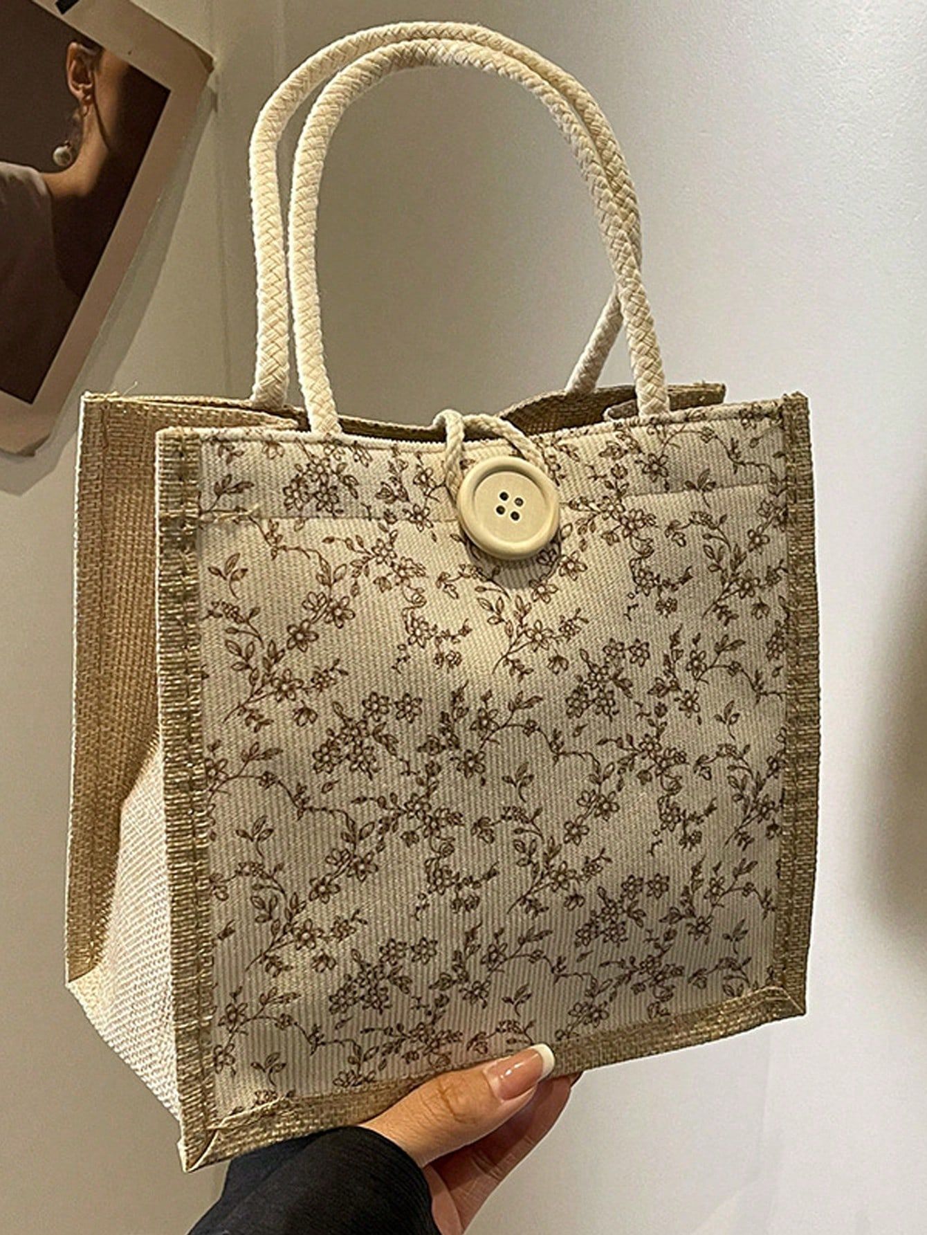 1PC Printed Linen Tote Bag – Bridesmaid Handbag, Large Capacity Cosmetic Bag, Travel Makeup Bag, Gifts, Portable Casual Storage — image 2