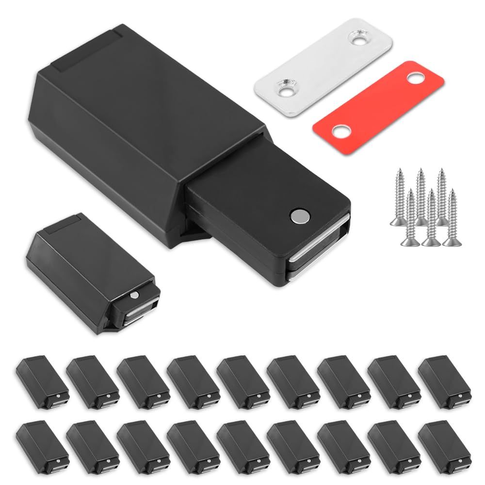 Heavy Duty Push to Open Door Latch, 10 Pack Black Magnetic Push Latches, Hidden Push Touch Latch Hardware for Push to Open Cabinet, Magnetic Door Catch for