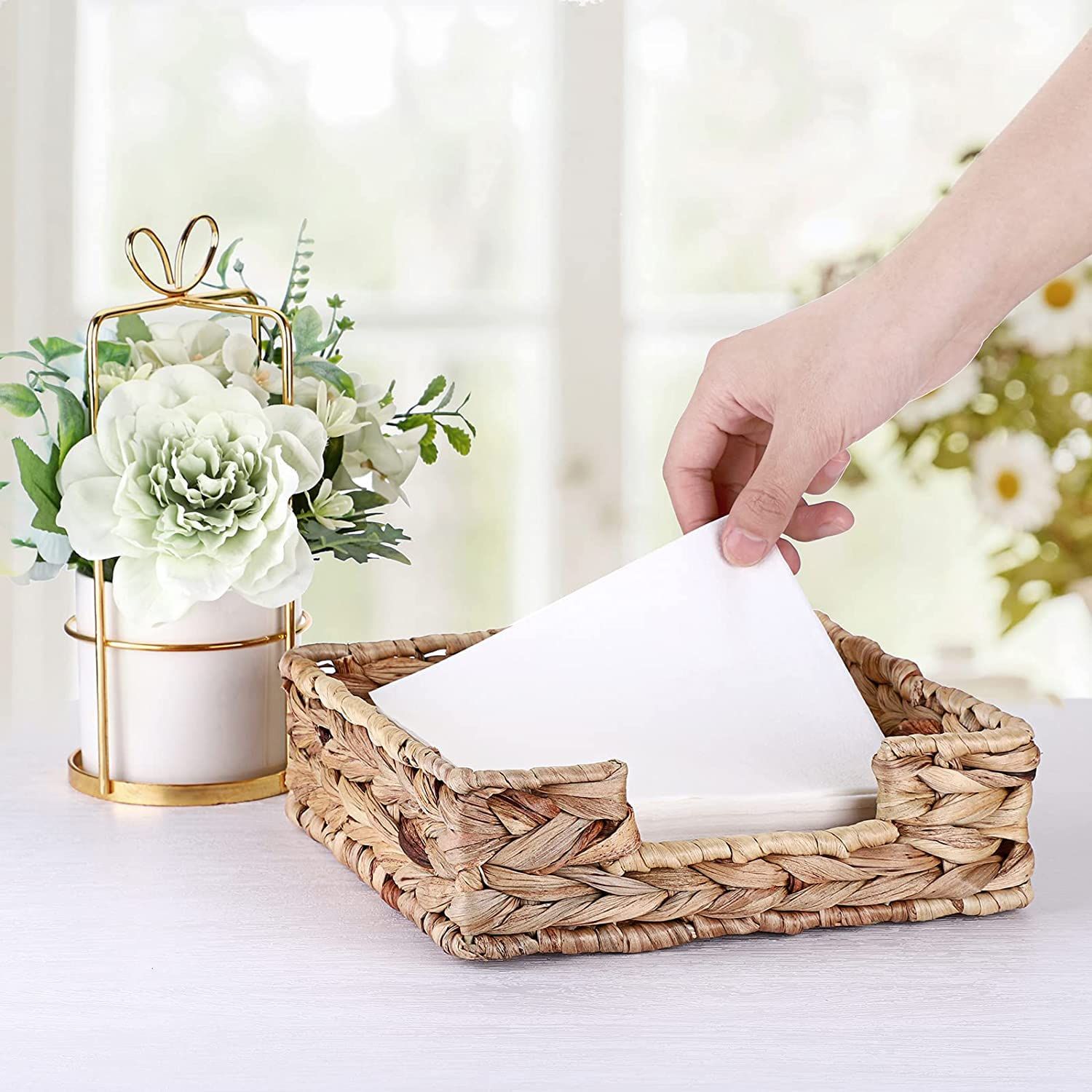 Water Hyacinth Guest Towel Holder for Bathroom, Wicker Napkins Baskets for Dinning Room, Rattan Napkin Holders for Tables, 1 Pack(Square 18 * 7cm) — image 3