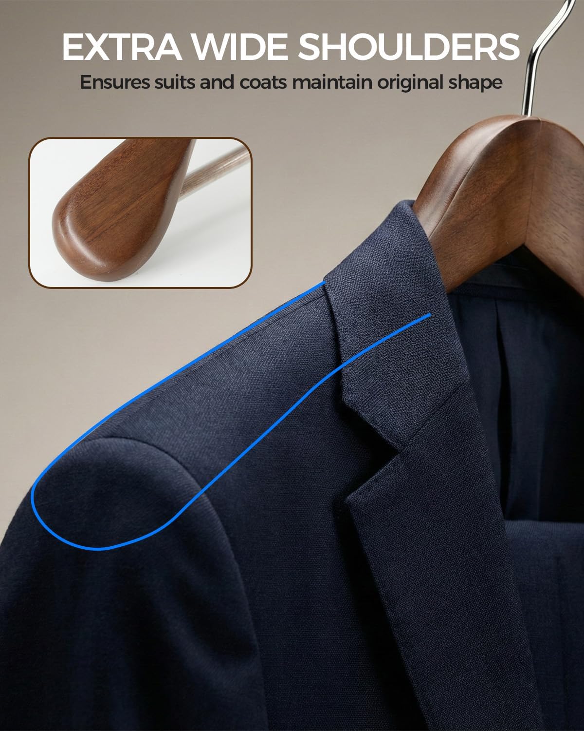 Premium Wooden Hangers 6-Pack – Wide Shoulder Non-Slip Design for Coats, Jackets & Suits | 360° Rotating Closet Organizers | Durable & Space-Saving (Vintage — image 5