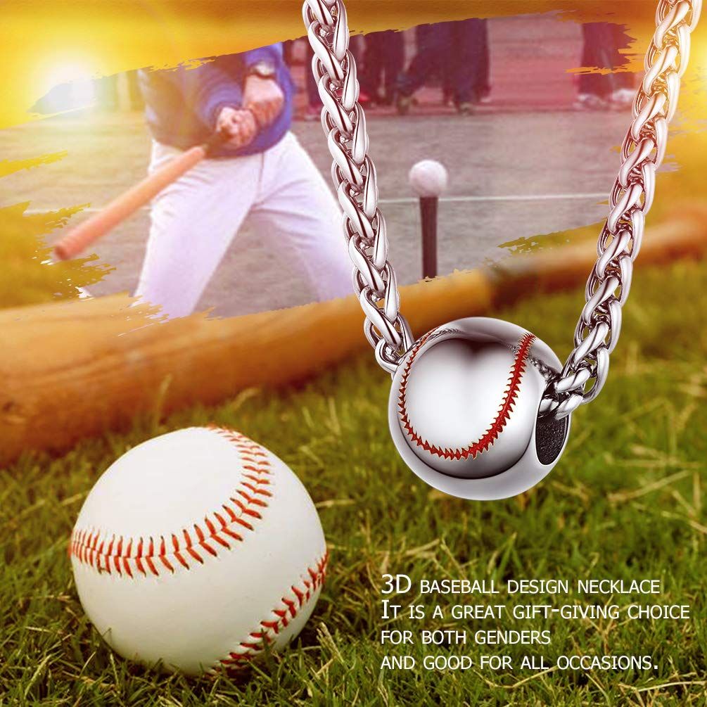 Baseball Necklaces For Men Teen Boys, Stainless Steel Softball Pendant Chain, Mens Sports Jewelry, 22"-24" Adjustable — image 2