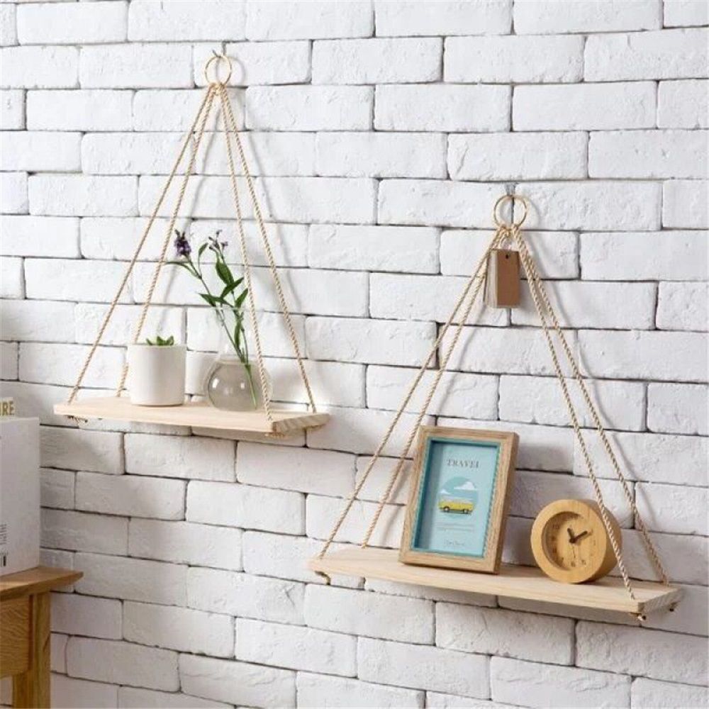 2pcs Hanging Shelves for Indoor Wall and Window - Floating Wall Shelves for Plant Display, Boho Style Home Decor.( 35*14cm) — image 3