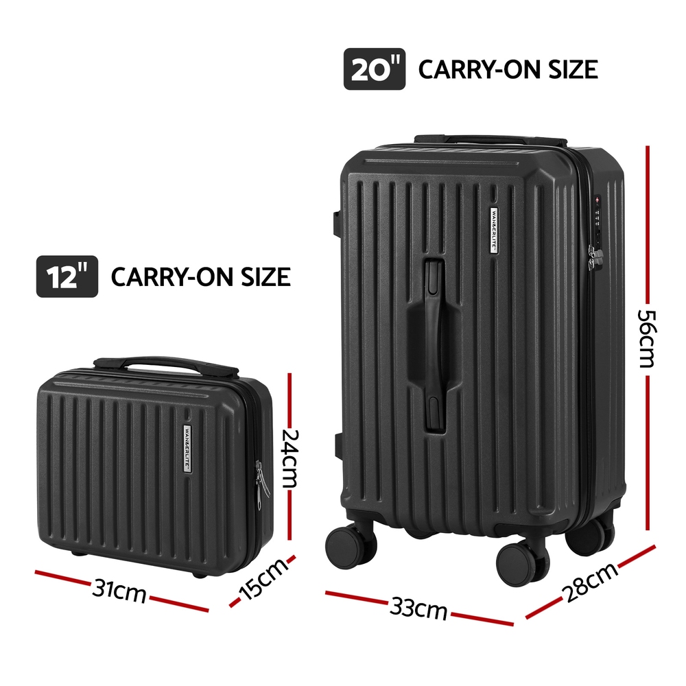 Wanderlite 2pcs Trunk Luggage Suitcase Travel Carry On TSA Lock 12" 20" Black — image 2