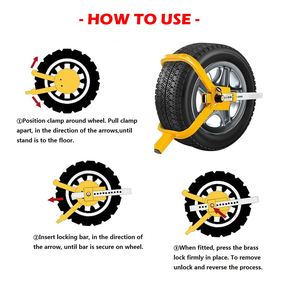 Heavy Duty Wheel Defender Lock Clamp Tyre Lock 13" 14" 15" Car Caravan Trailer — image 3