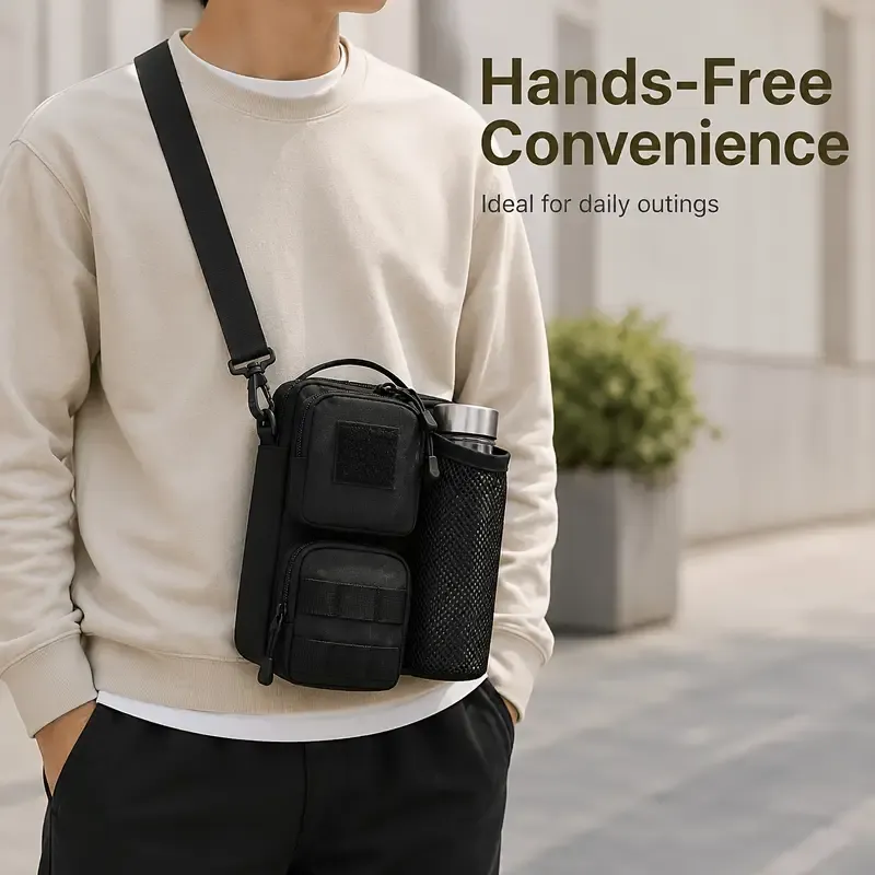 Oxford Cloth Tactical Sling Water Bottle Pouch Men, Waterproof Nylon EDC Crossbody Bag, Lightweight Outdoor Cycling Shoulder Pack/khaki — image 4