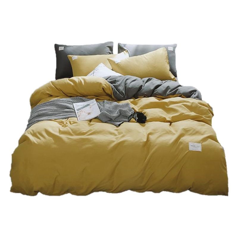 Qianjin Cotton Solid Color 4 Piece Bedding Set lotus root starch ash ☆ 1.5 m bed hat set] quilt cover 200 × 230cm bed hat 150 × 200+25cm/suitable for 200 × 230 — image 2