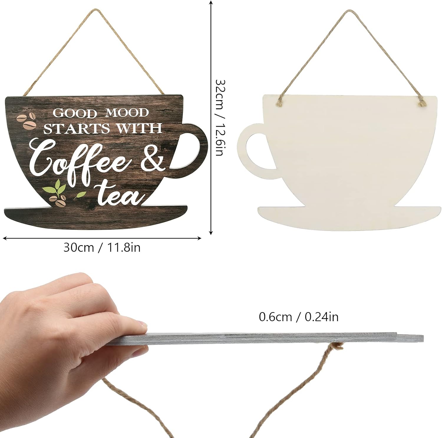 Wooden Coffee Sign Good Moon Starts with Coffee & Tea Hanging Plaque Coffee Sign Farmhouse Decorative for Kitchen Bar Decor Coffee Lover โ image 2
