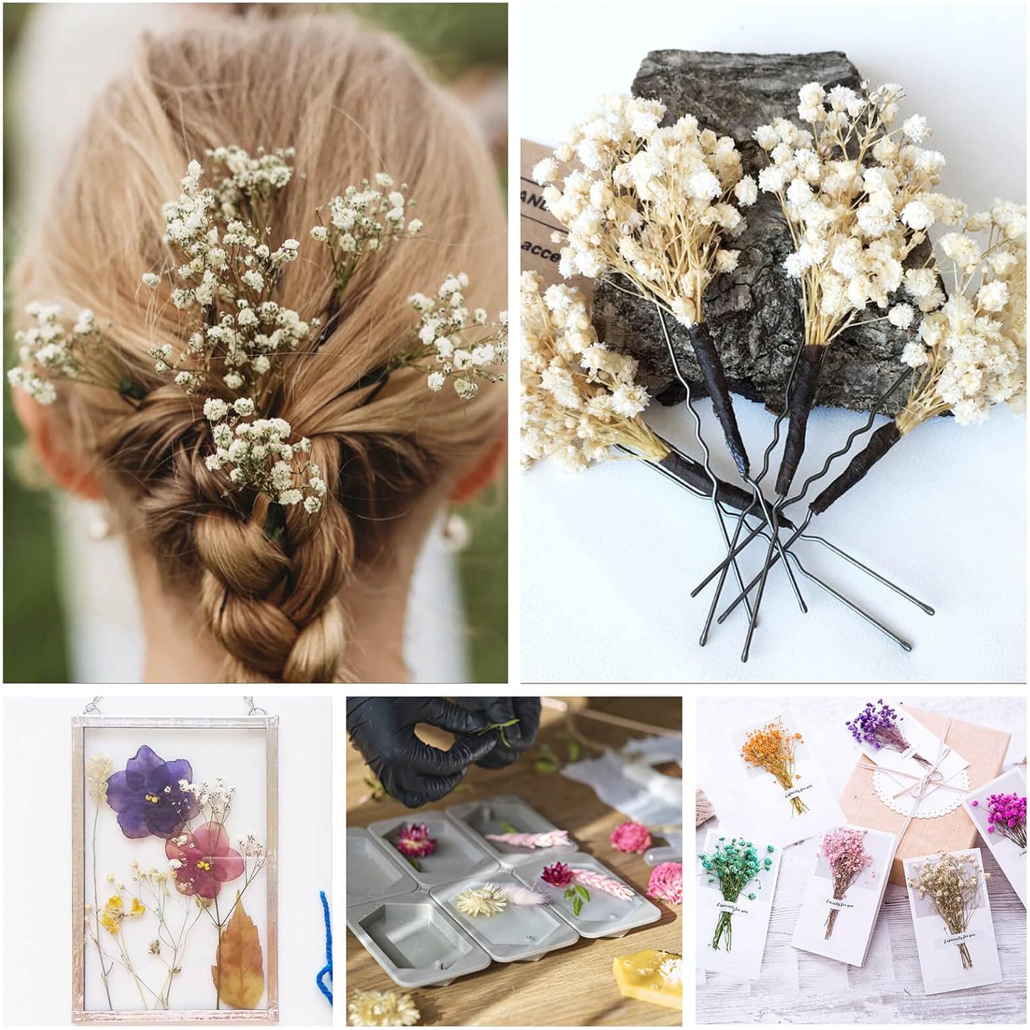 50Pcs Mini Dried Baby's Breath Flowers, 6'' Natural Ivory White Flowers for Resin Art Craft DIY, 3000+ Pressed Gypsophila Bouquet Present for Valentine's Day β image 4