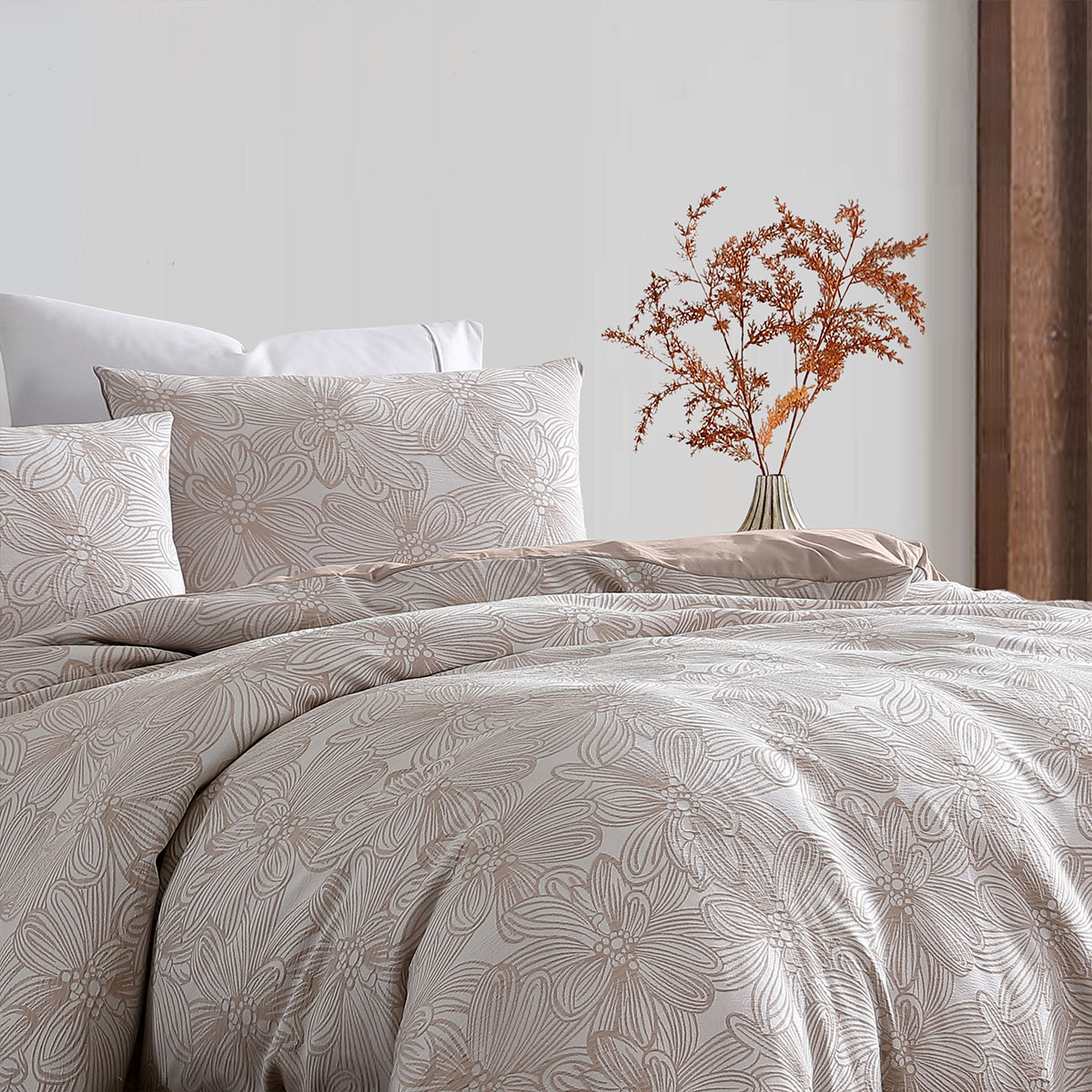 Ardor Avena Almond Textured Floral Jacquard Quilt Cover Set King โ image 3