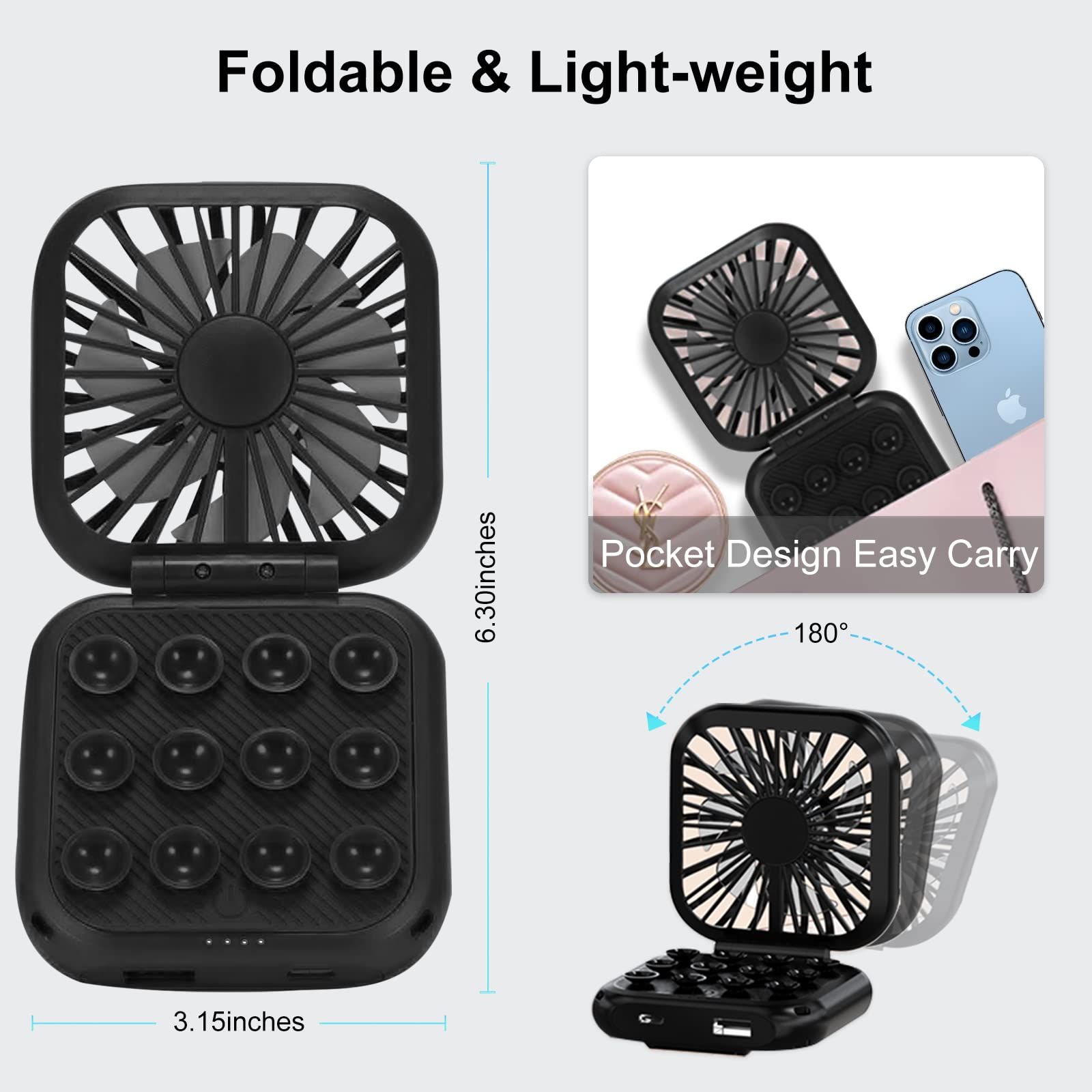 Handheld Fan，Power Bank Battery Operated Mini Desk Fan,Portable Rechargeable Fan with 3 Speeds,9-15 Hours (Black) — image 4