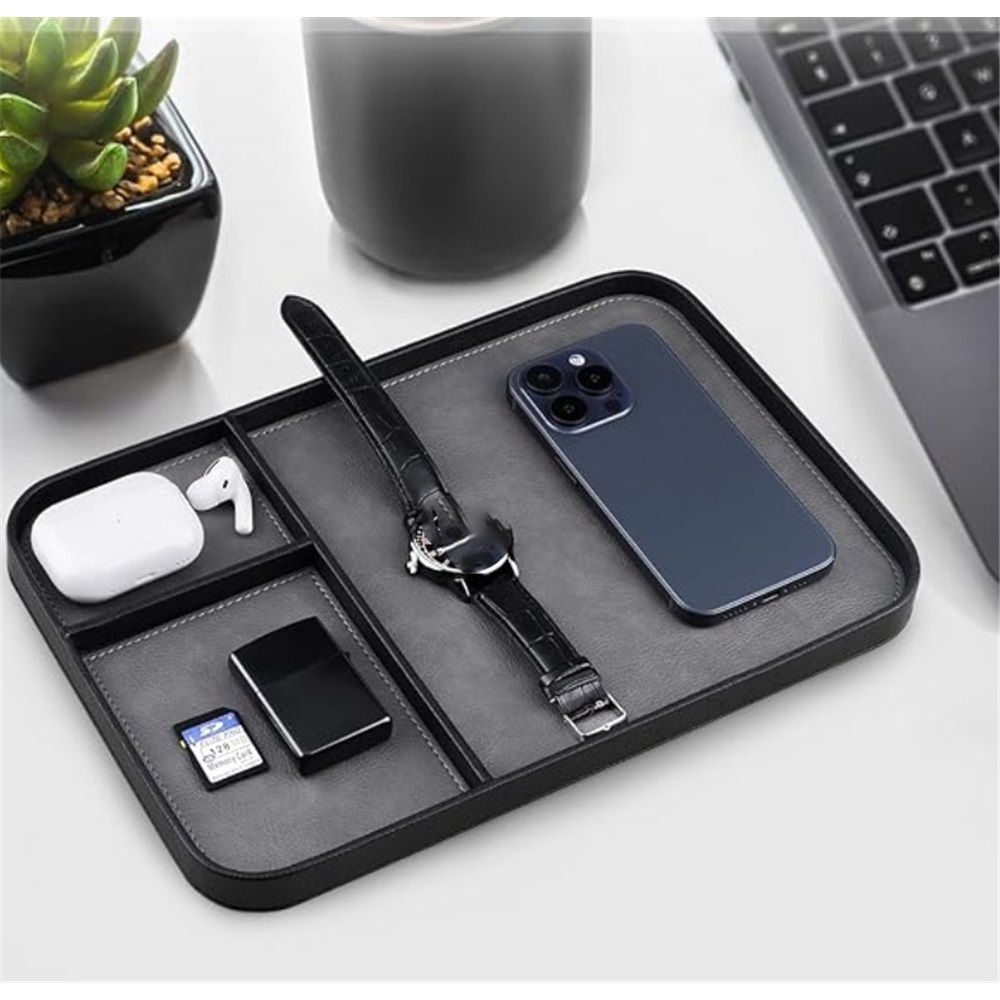 Leather tray - Men's fashionable bedside table storage - Key, watch, wallet, jewelry, watch, miscellaneous tray(grey) — image 2