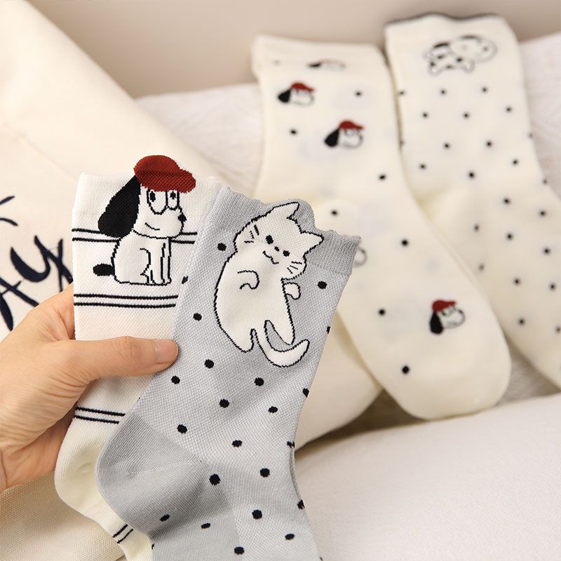 4 Pairs Women's Cartoon Animal Crew Socks (Four mixed)- Lightweight Breathable Mid-Calf Cotton Socks for Spring Summer, Casual Everyday Wear and โ image 6
