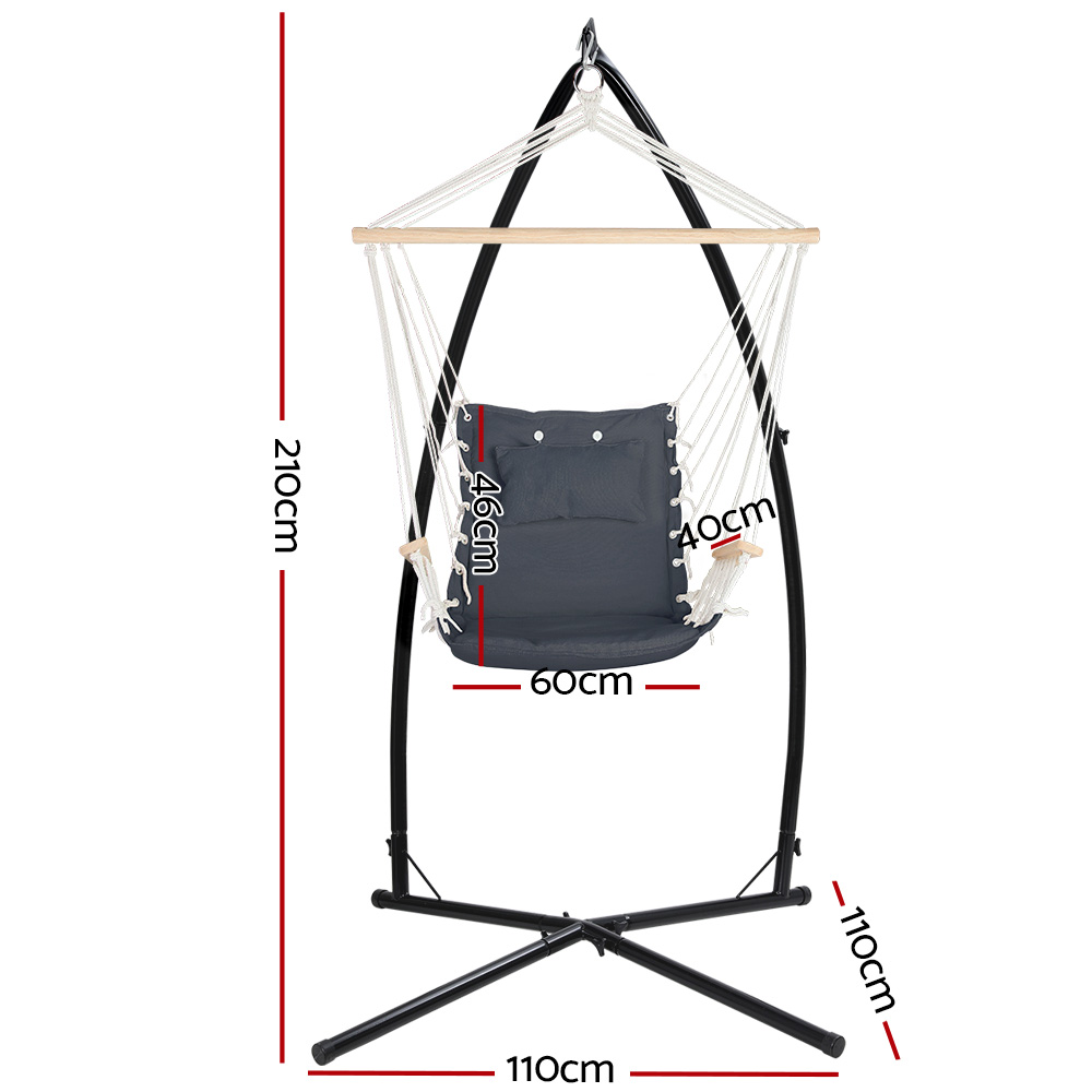 Gardeon Hammock Chair with Steel Stand Armrest Outdoor Hanging Grey — image 2
