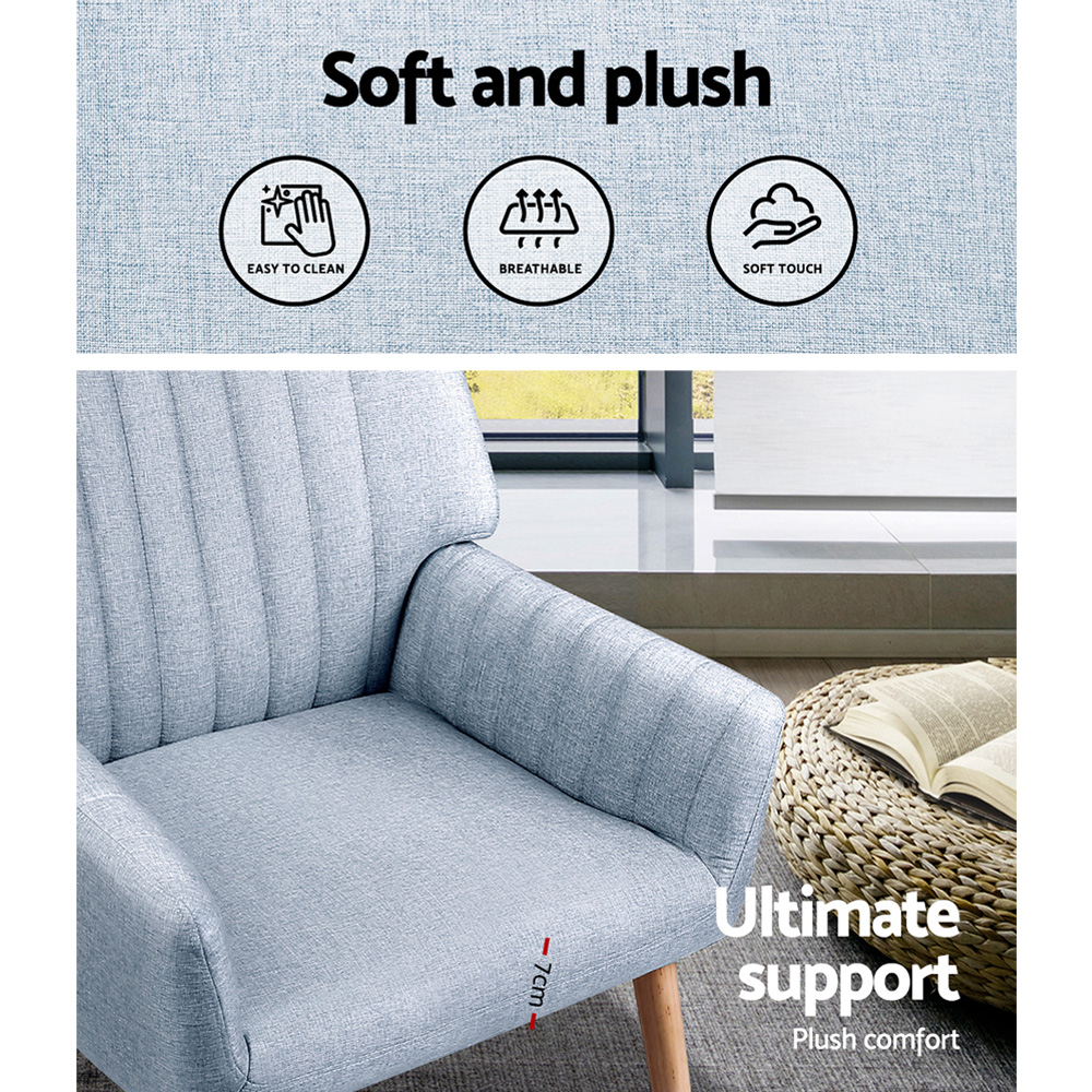 Artiss 2X Armchair Fabric Blue Grey — image 6