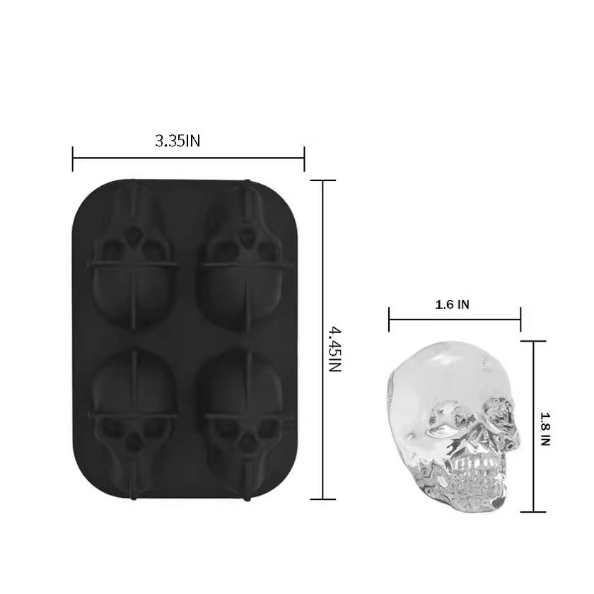 Skull Silicone Jello Ice Mold Flexible Cube Maker Tray for Halloween and Christmas Party. Best for Whiskey and Cocktails Black — image 3
