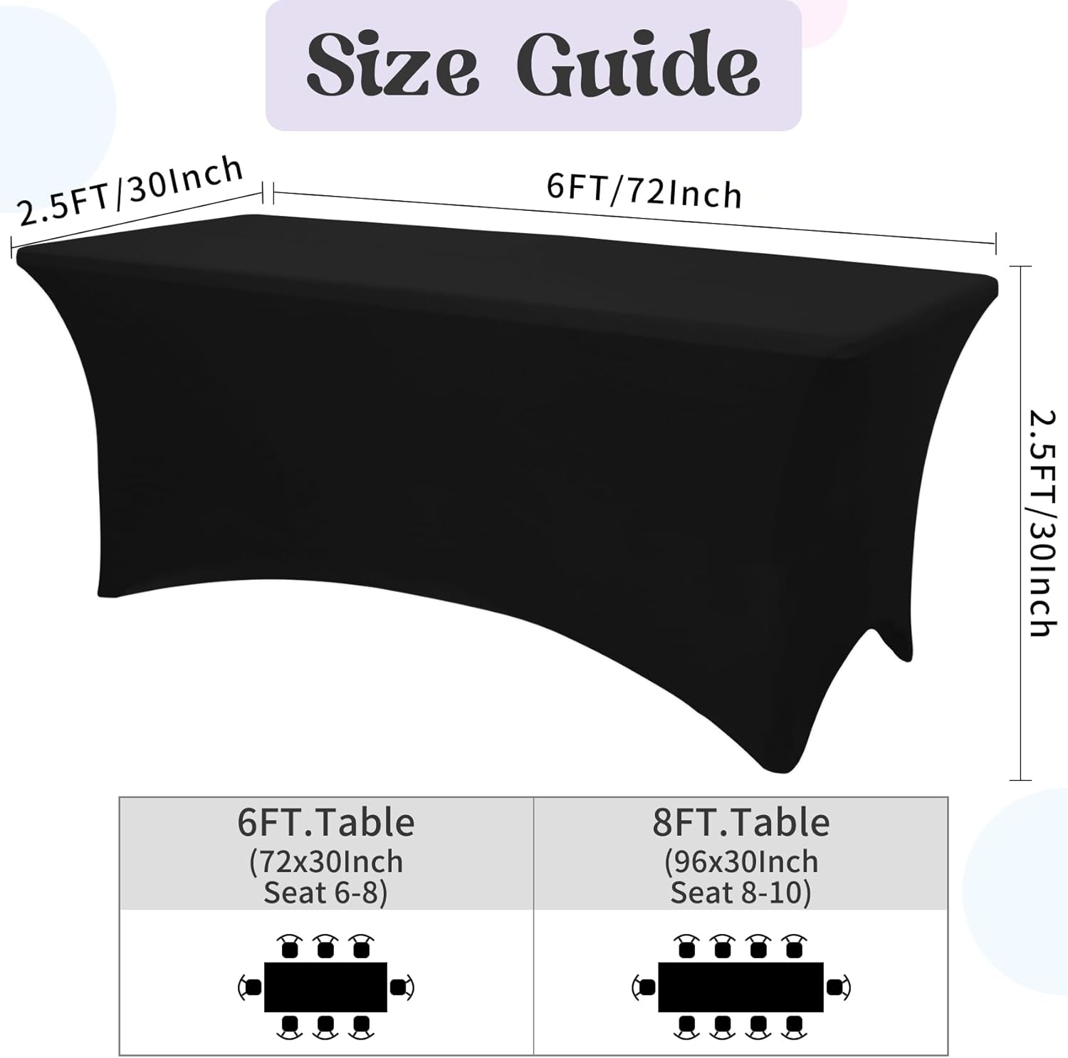 3 Pack Table Cloth 6ft Black Tablecloths for Rectangle Folding Table Spandex Fitted Stretch Cover Wrinkle Resistant Washable Protector for Party, Wedding — image 2