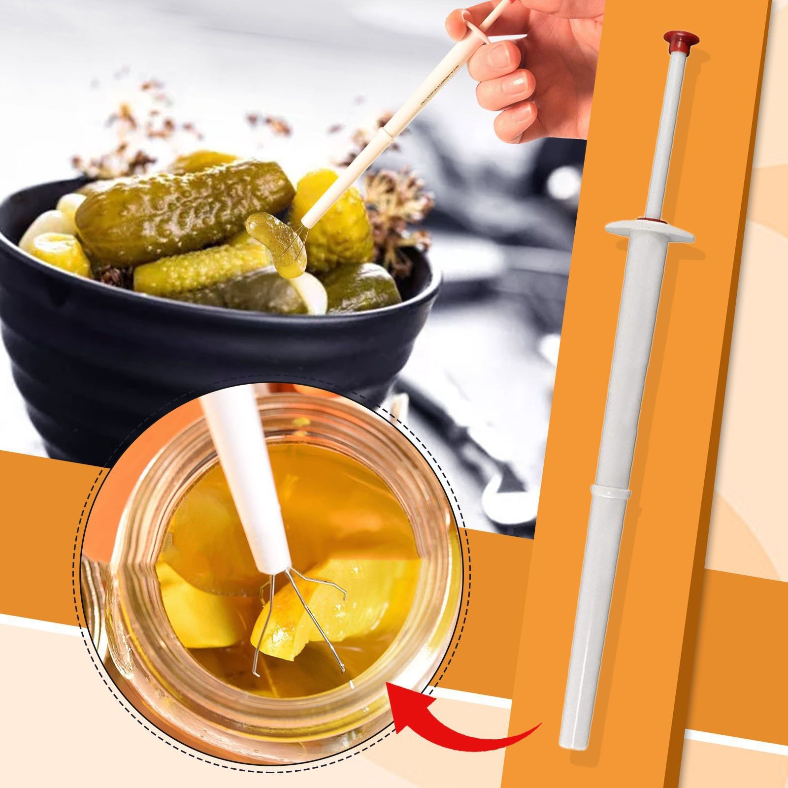 Pickle Picker, Set of 4,Pickle Picker Stainless Steel and Plastic - Olive Pepper Grabber, for Kitchen Food Olive Pepper, White — image 2