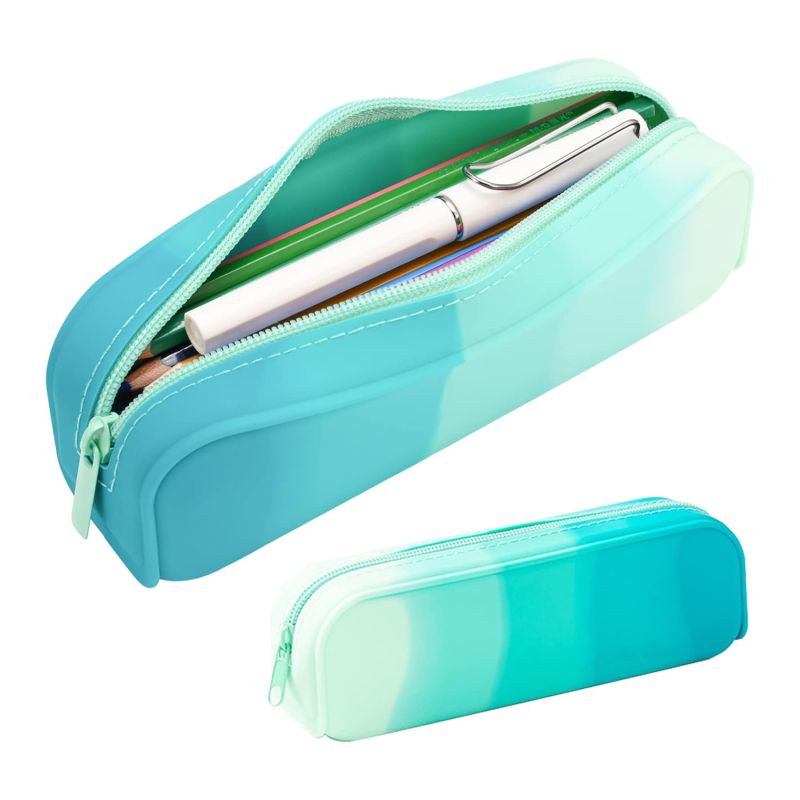 Large Soft Silicone Waterproof Pencil Case for School, Creative Gradient Color Pencil Case with Random Zipper — image 3