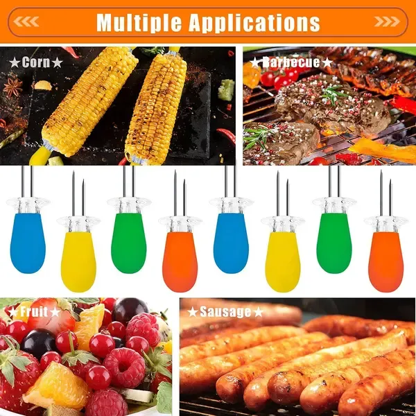 12 Pack Corn Cob Holders, Stainless Steel Twin Prong Skewers With Interlocking Silicone Handles for BBQ Home Outdoor, Multicolor — image 5