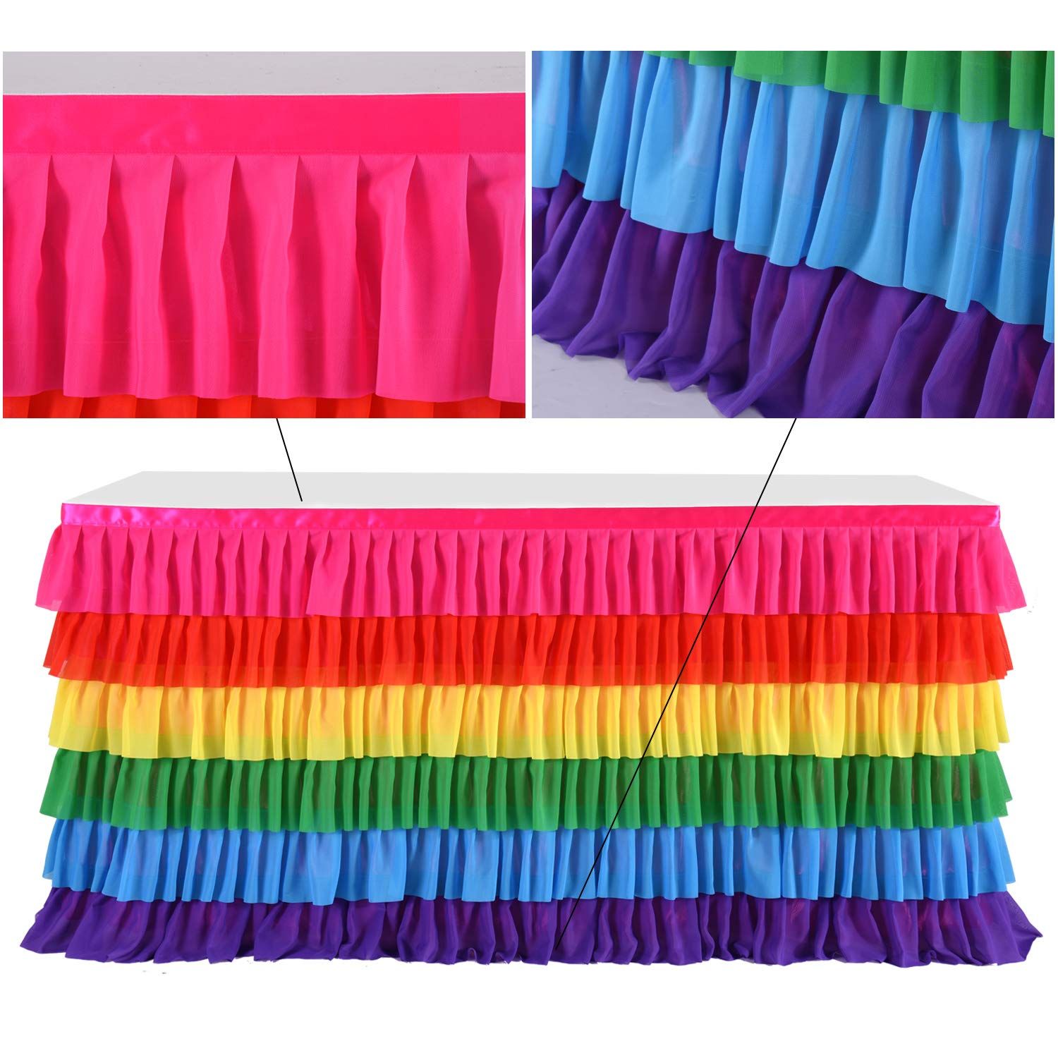 9 ft Table Skirt Rainbow Tablecloth Unicorn Tutu Table Skirt for Rectangular Table Birthday Party Decoration — image 3