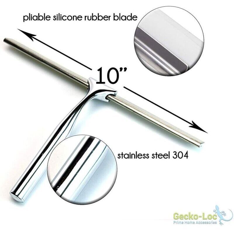Bathroom Shower Squeegee with Suction Cup Hook for Glass, Mirror, Door Cleaning Rustproof Stainless Steel — image 4