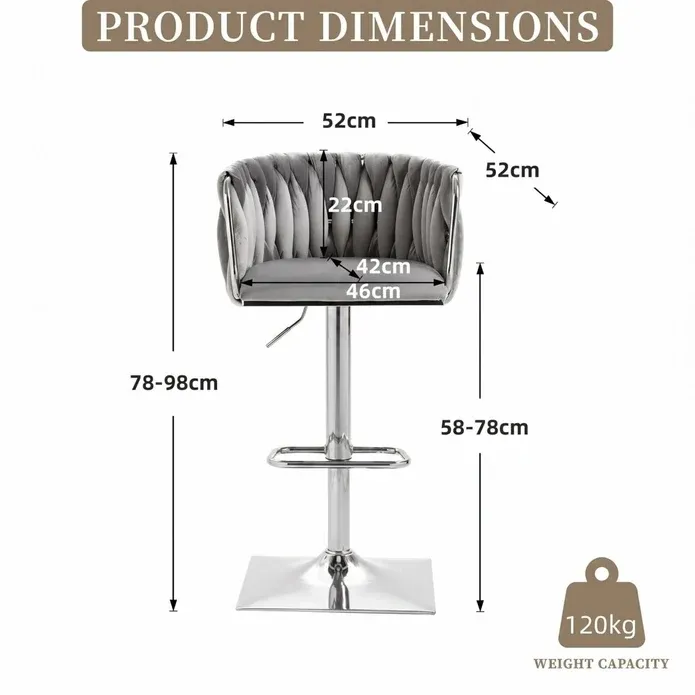 SERENITà Modern Velvet Breakfast Bar Stools Swivel Barstools Adjustable Counter Stools with Backrest (Silver-Grey) — image 5