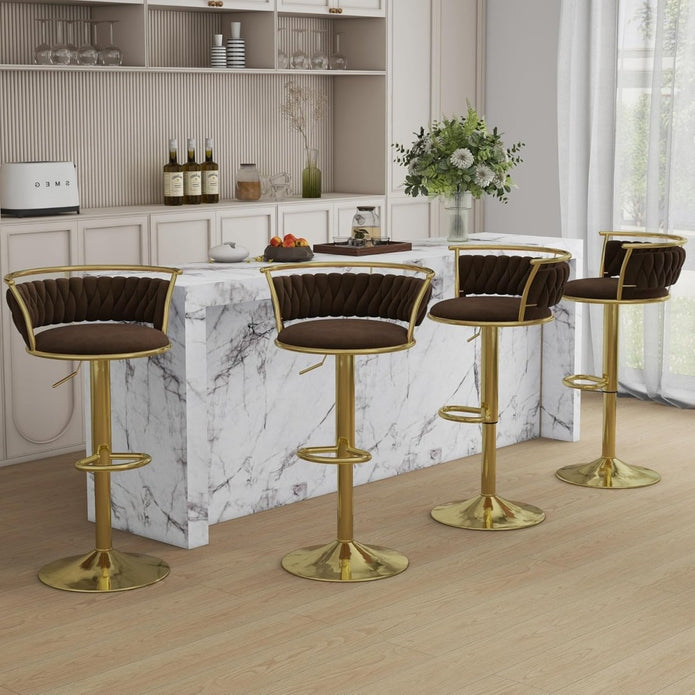 SERENITà Golden Swivel Upholstered Velvet Adjustable Height Counter Stool with Metal Frame Coffee (Set of 2) — image 2
