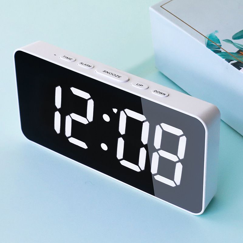 Digital Bedside Time Temperature Function, Adjustable Brightness Mirror Surface Led Display Alarm Clock for Home — image 2
