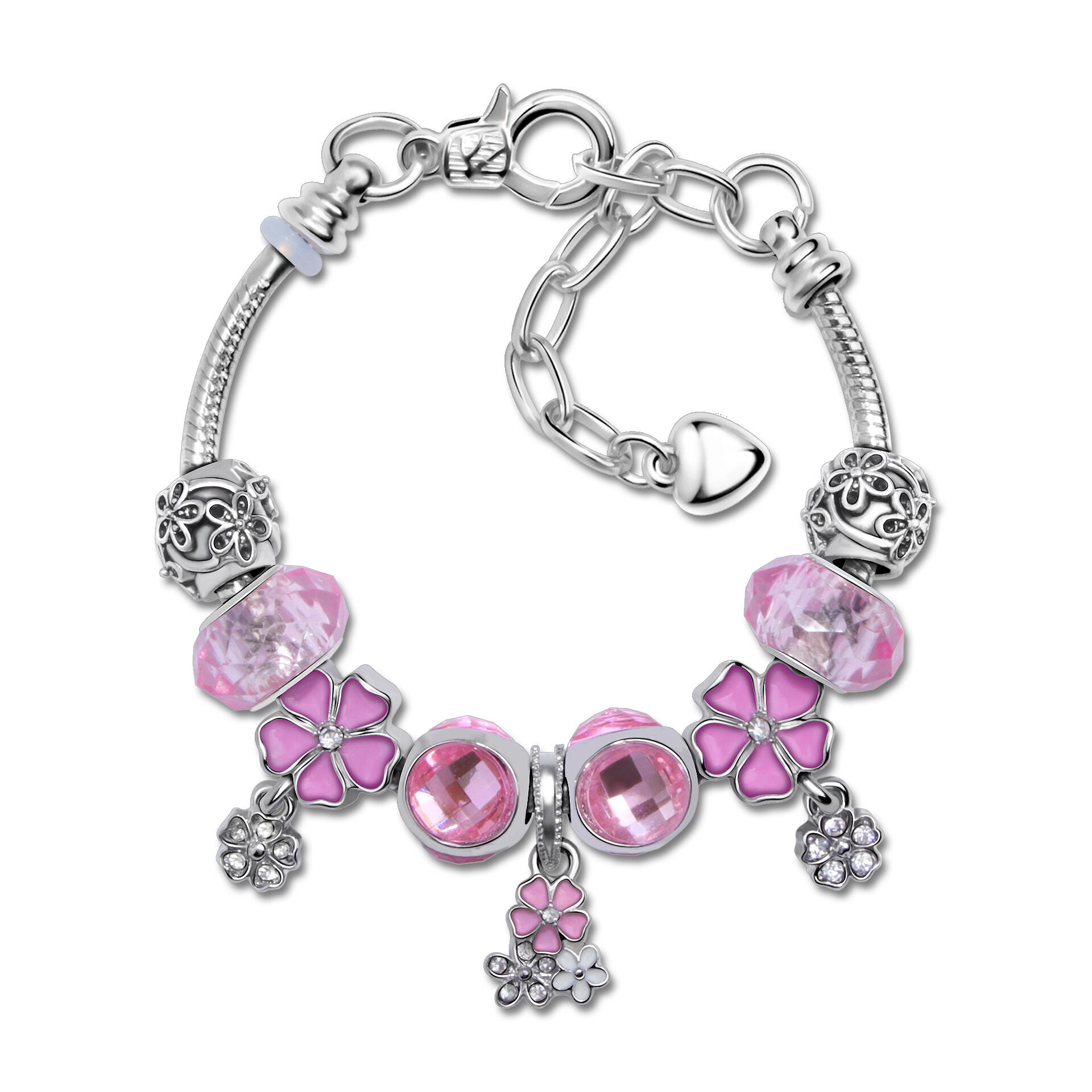 Romantic Floral Big Glass Bead Petal Pendant DIY Bracelet(pink-18cm)