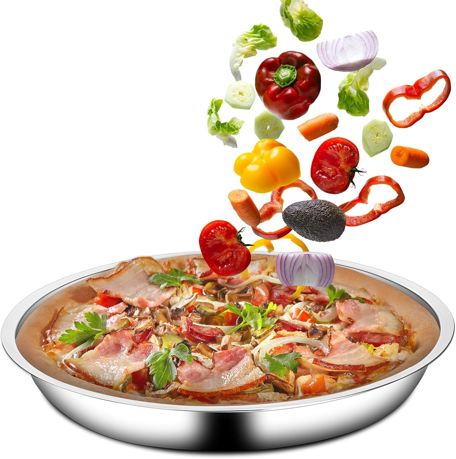 Vin Beauty 4 Pack 13 Inch Deep Dish Pizza Pan Stainless Steel Round Pizza Tray for Oven, Deep Dish Metal Stainless Steel Pie Pan Baking for Oven Cookie Cake — image 2