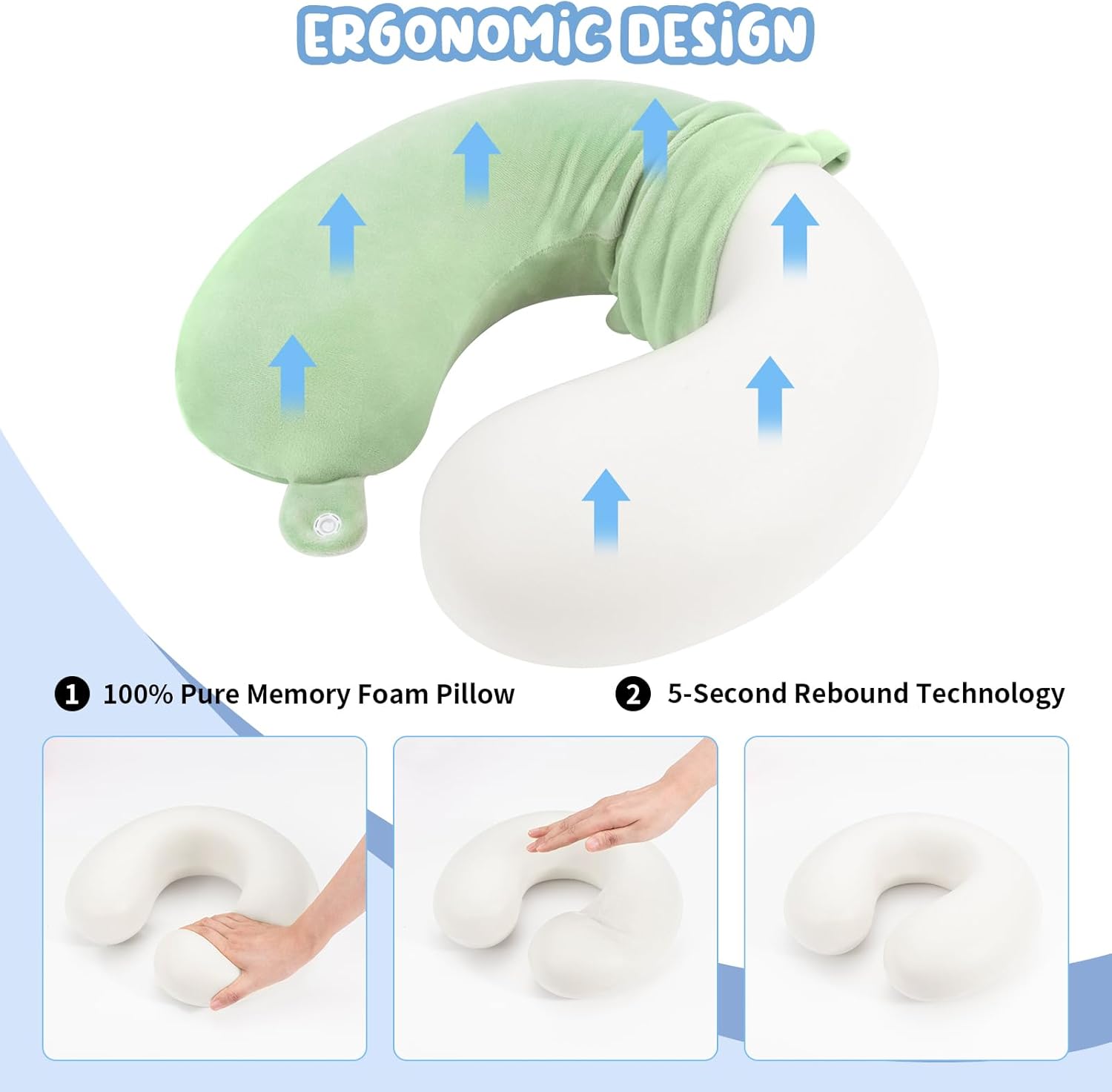 Travel Pillow Neck Pillow Memory Foam Travel Pillows Head Support Pillow for Airplane Train Car Office Travel Essential Flight Pillows for a Long Time Gray Gr โ image 3