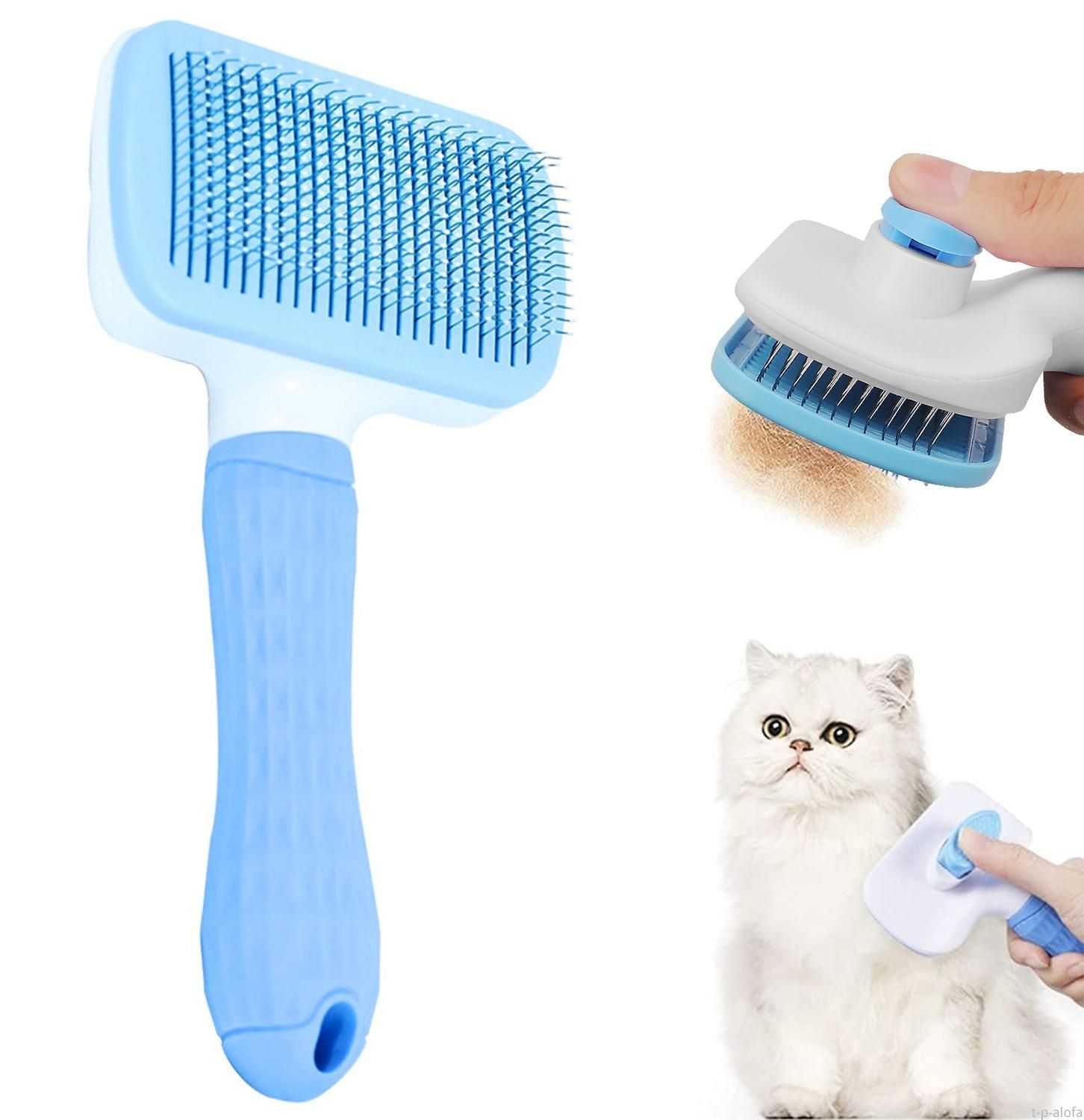 Self-cleaning pet brush, blue, for cats and dogs โ image 2