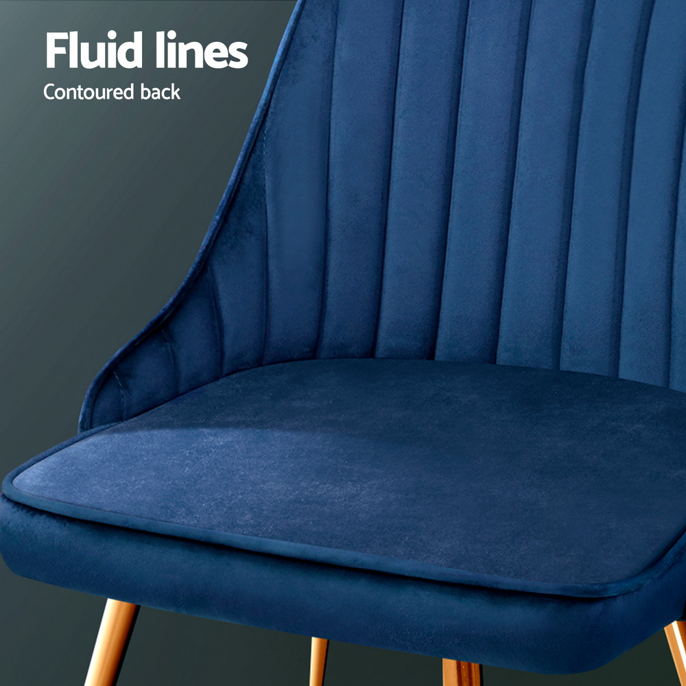 Artiss Dining Chairs Set of 4 Velvet Channel Tufted Blue — image 5