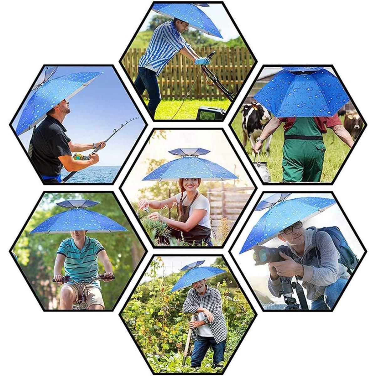 2-Layer Outdoor Foldable Sun Umbrella Hat Fishing Camping Headwear Cap Head Hat - Blue — image 5