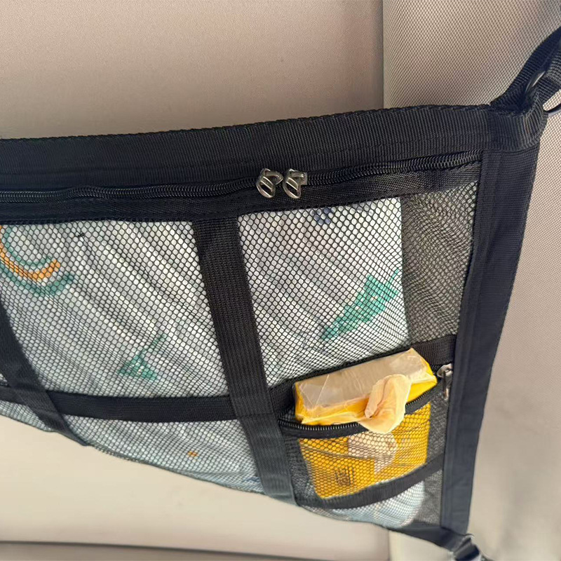 Beige Car Roof Triangular Storage Net - Adjustable Ceiling Organizer for Vehicles โ image 3