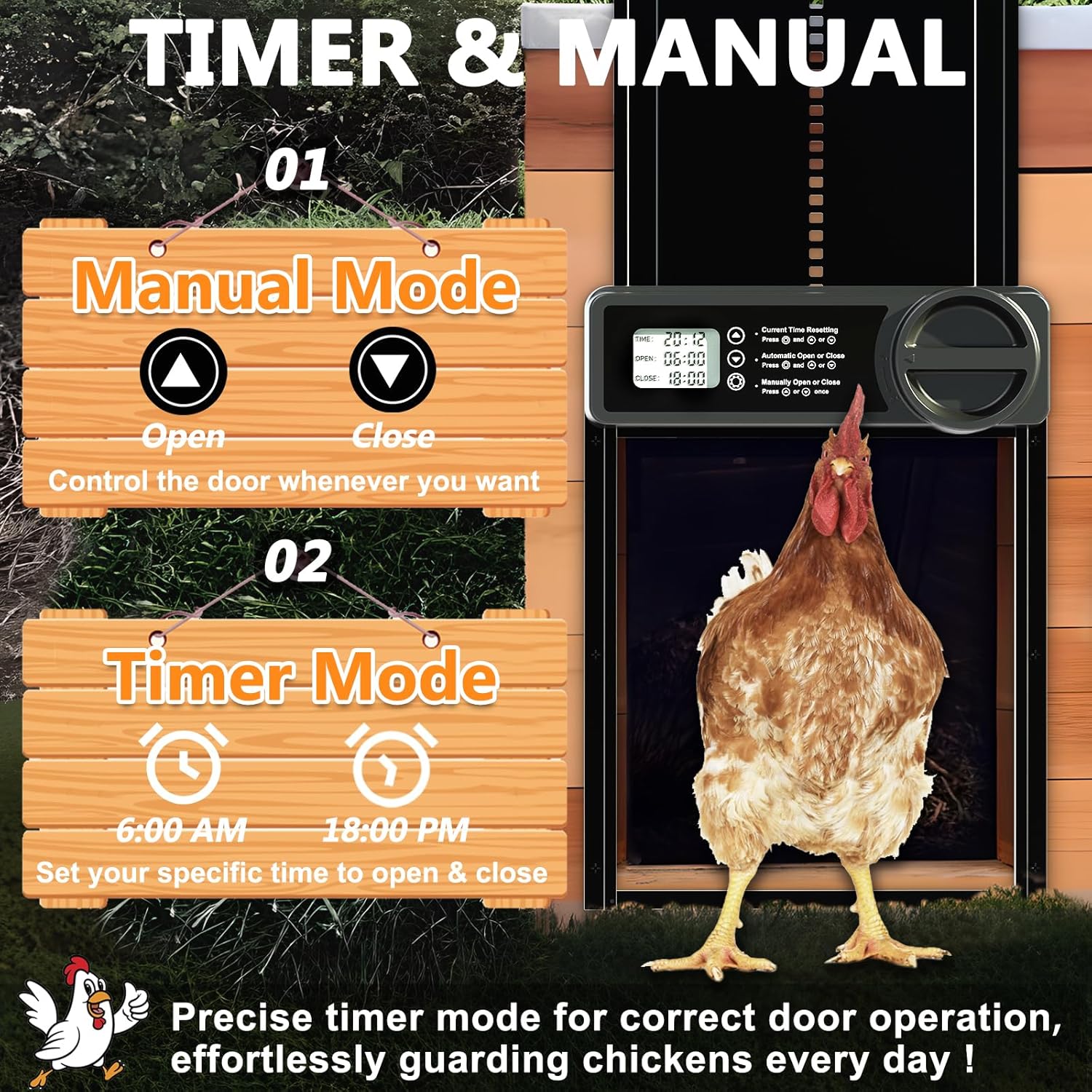 CARLA HOME Automatic Chicken Coop Door Opener with Timer Control, Anti-Pinch Protection, LCD Display & Battery Powered for Backyard Chickens — image 2