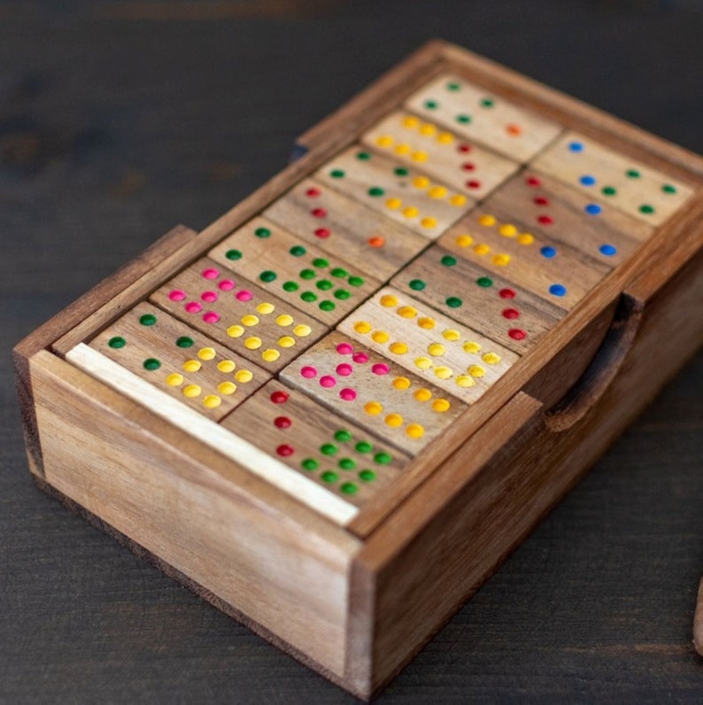 Wooden Domino Game Set Handmade Dominoes in Gift box — image 2