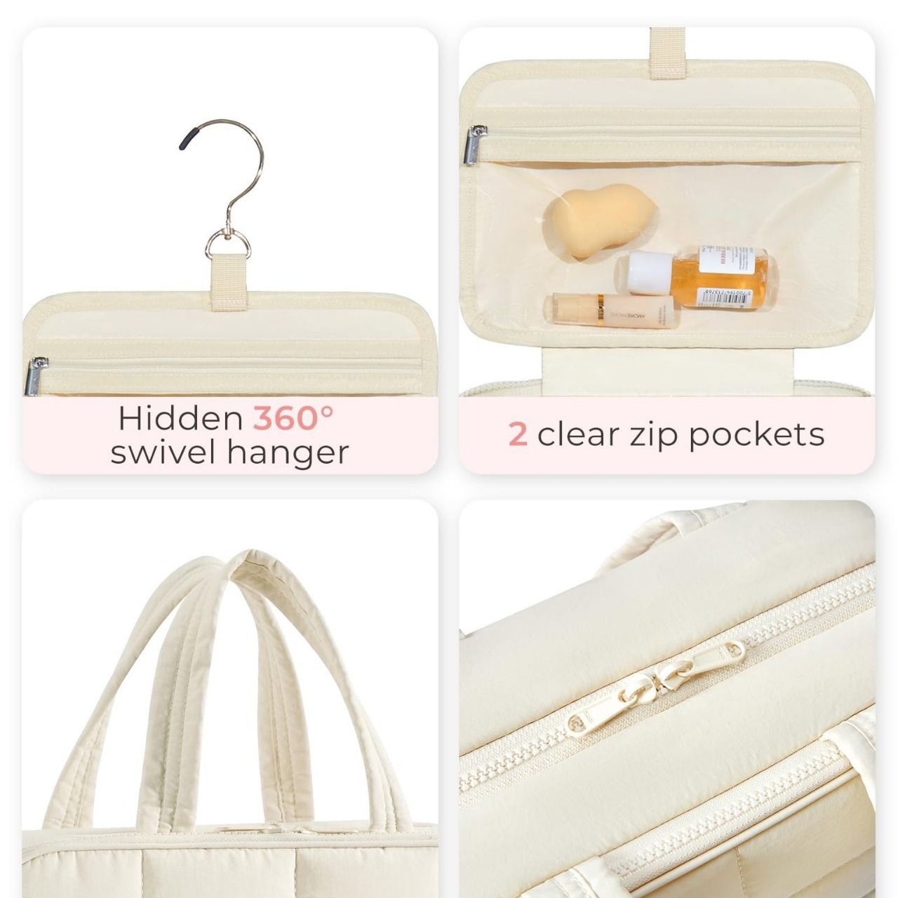 Toiletry Bag Hanging Travel Makeup Organizer Cosmetic Bag Makeup Bag for Full Sized Toiletries, Large beige — image 3