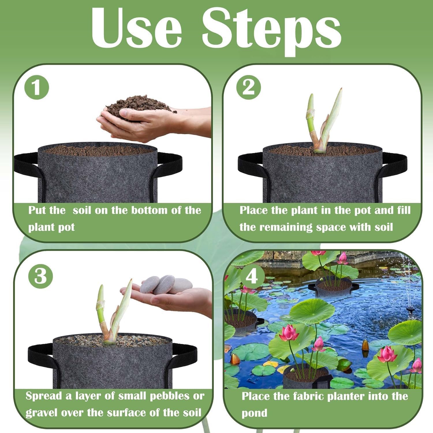 12 Pack Aquatic Plant Pots for Pond, Reusable Fabric Aquatic Plant Pots, Breathable Pond Plant Basket Grow Bags with Handles for Aquatic Plants, Bog Plant — image 2