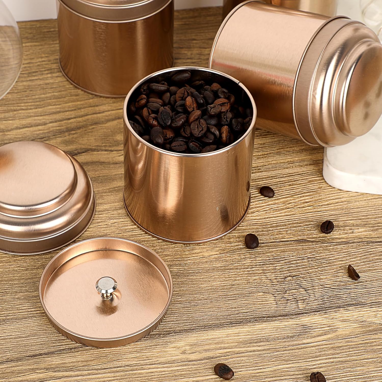 Petluno Set of 6 Loose Leaf Tea Tins 227ml Metal Nut Storage Jars Airtight Containers Kitchen Spice Jars, Food Tin for Tea, Coffee, Biscuits, Sugar — image 3