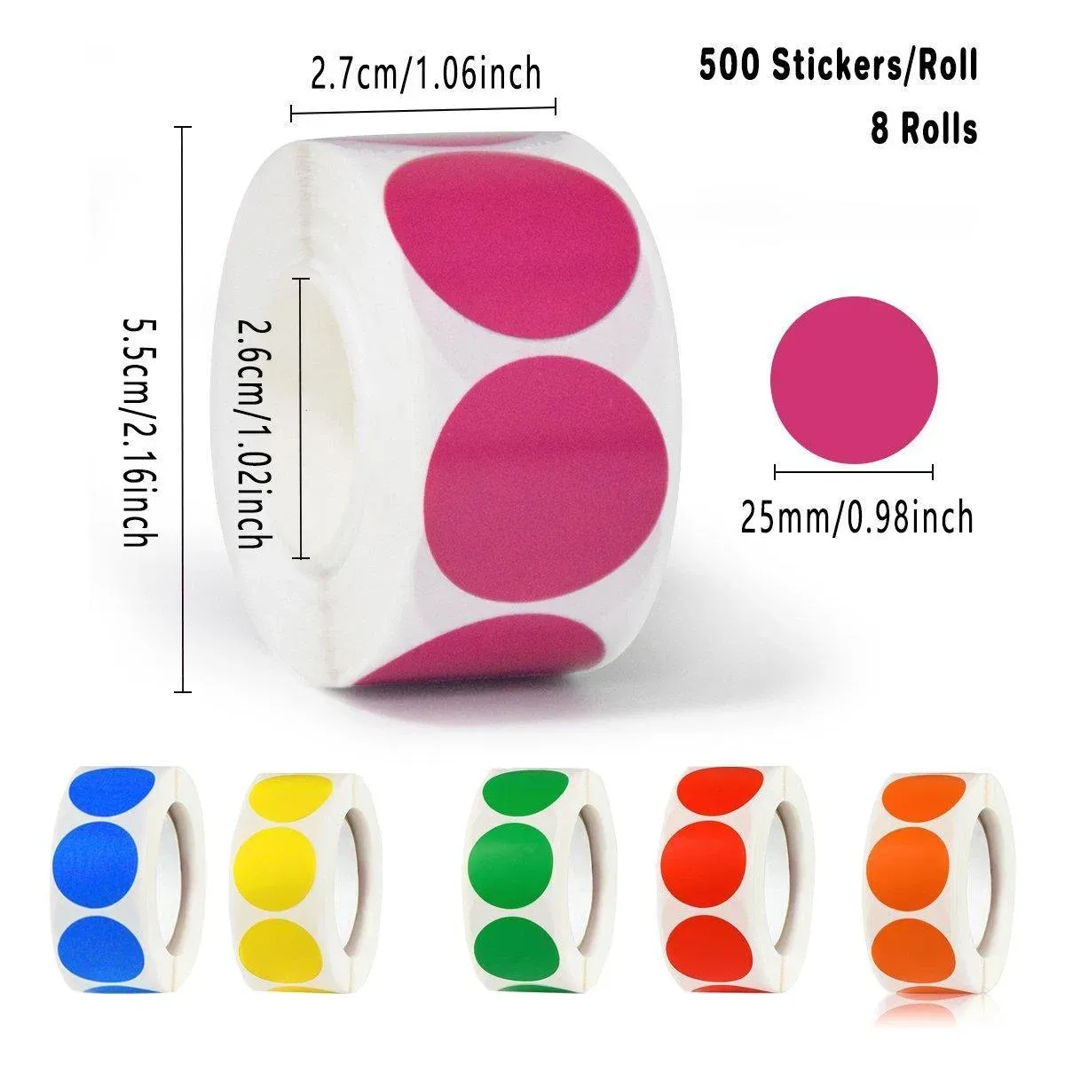 8 Rolls Colored Polka Dot Labels Round Seal Stickers Marking Round Sticker Set - Rose โ image 4