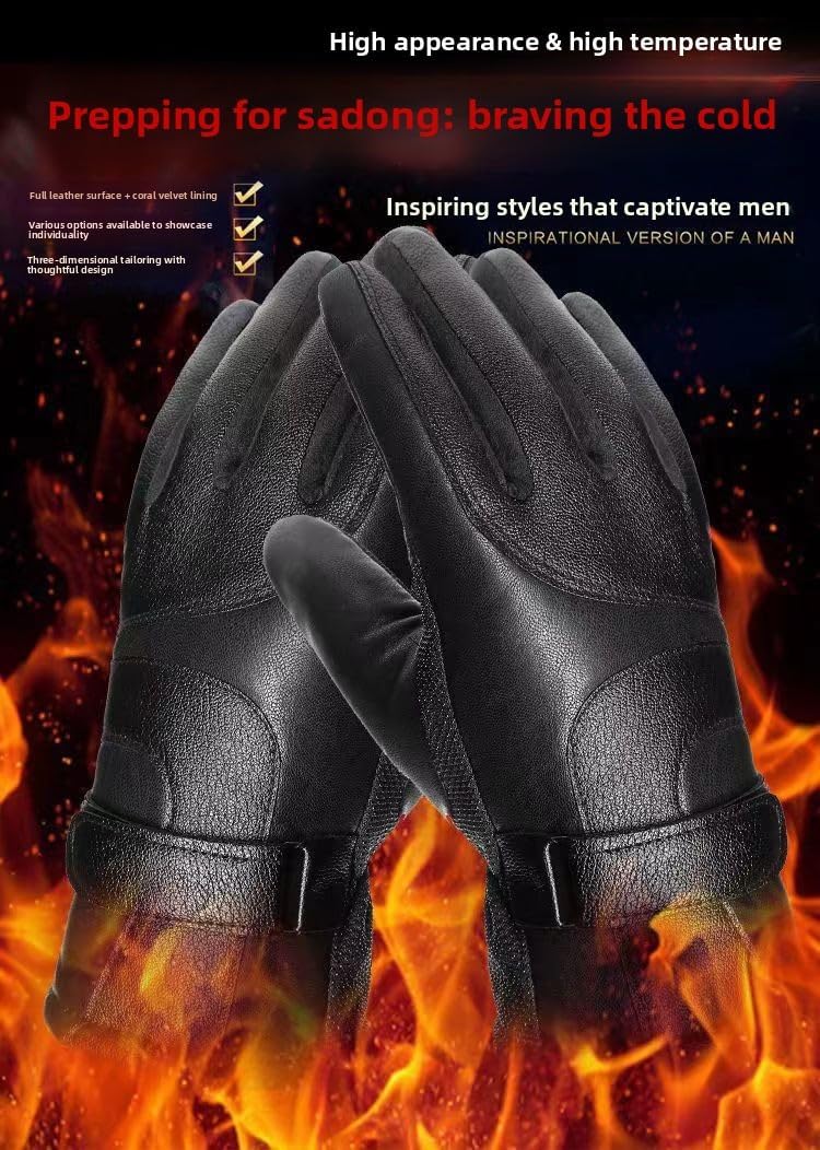 Men's Black Winter Gloves Thick Fleece Lined Warm for Outdoor Cycling Skiing — image 5