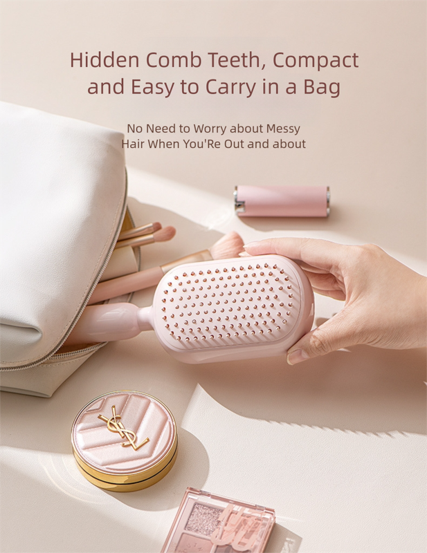 Pink Innovative Self-Cleaning Cushion Hairbrush - Retractable Bristle Detangling & Scalp Massager โ image 6