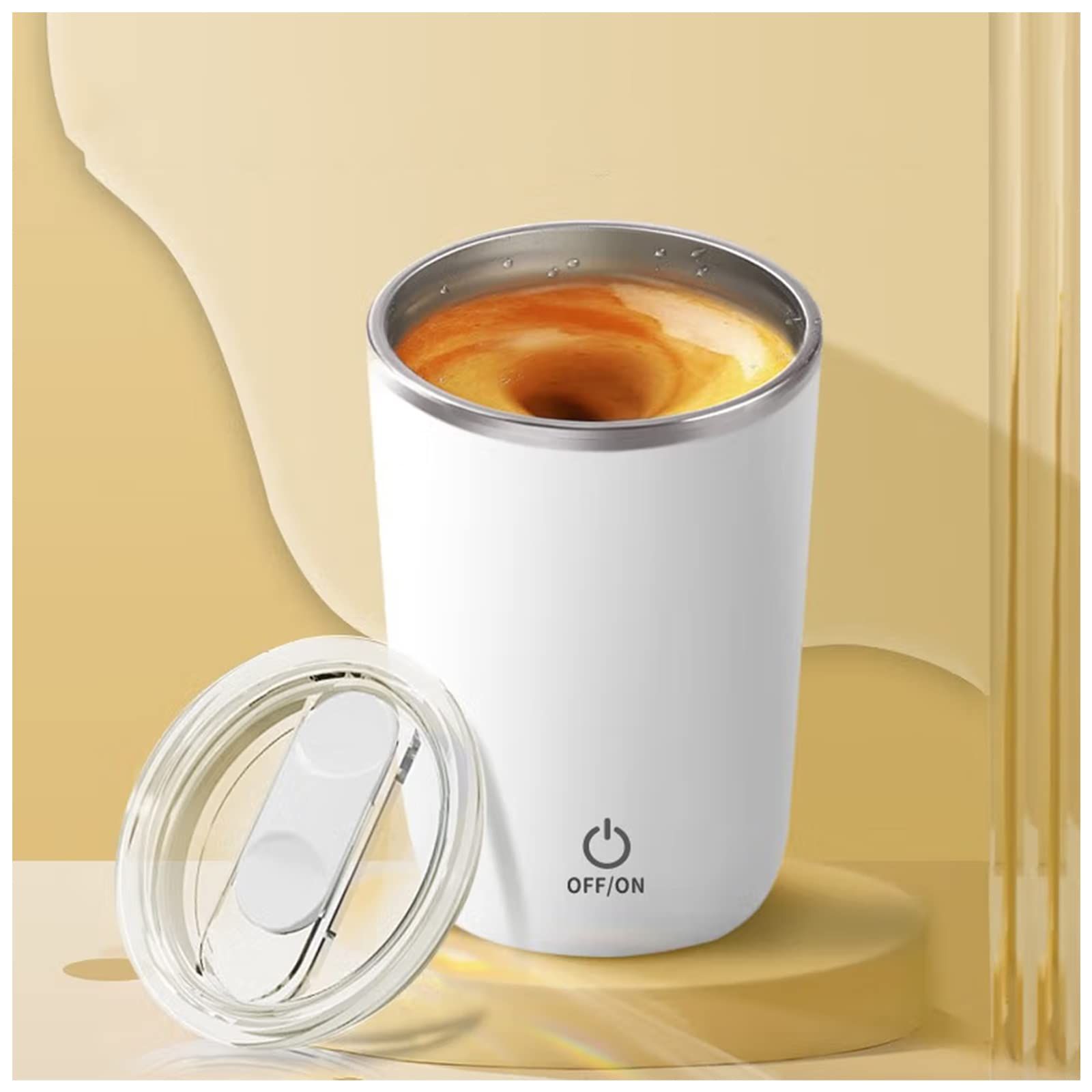 Self Stirring Mug, Electric Mixing Cup Magnetic Stirring Cup Rechargeable Auto Magnetic Mug Self Stirring Coffee Mug (White)