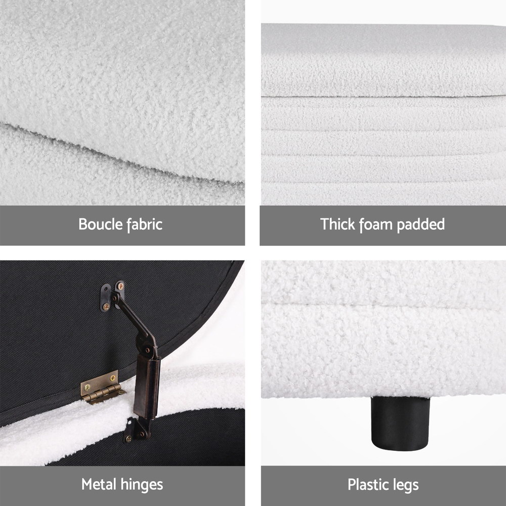 Artiss Storage Ottoman Blanket Box 87cm Boucle Fabric Oval โ image 6
