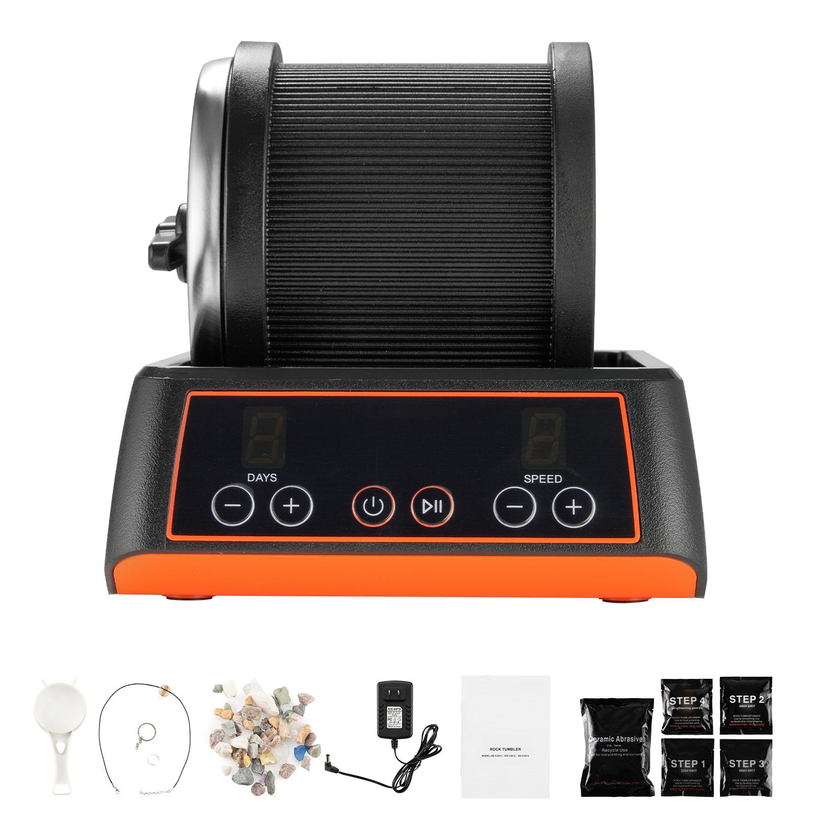 Rock Tumbler Kit, 2 lbs Rock Polishing Kit, 4 Speed Settings 9-Day Polishing Timer Stone Polishing Kit, Rock Polisher with Rough Gemstones and Polishing Grits