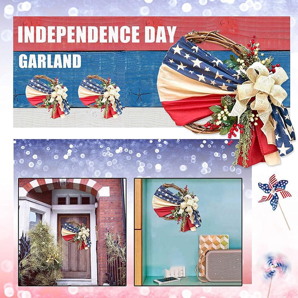 Front Door 16 in Wreaths for Independence Day Memorial Patriotic and 4th of July Veterans Day American Floral Vines Garland Ornaments — image 3
